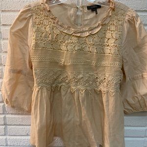 Eyelet Detailed Cream Colored Peplum Top